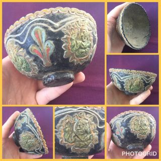 Very Rare Ancient Large Phoenician Black Glass Decorative Bowl,  500 Bc