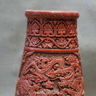 Old China Dynasty Qing Lacquerware Dragon Phoenix Flower Auspicious Bottle Vase 2