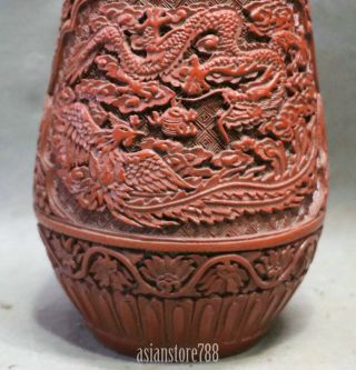 Old China Dynasty Qing Lacquerware Dragon Phoenix Flower Auspicious Bottle Vase 3