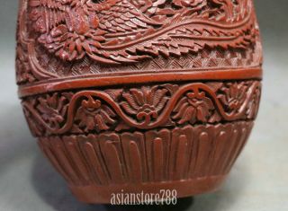 Old China Dynasty Qing Lacquerware Dragon Phoenix Flower Auspicious Bottle Vase 4
