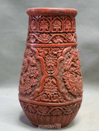 Old China Dynasty Qing Lacquerware Dragon Phoenix Flower Auspicious Bottle Vase 5