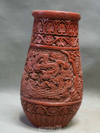 Old China Dynasty Qing Lacquerware Dragon Phoenix Flower Auspicious Bottle Vase 6