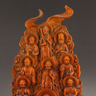 Vintage Chinese Boxwood Wood Statue - Siddhartha Buddha & Twelve Buddha 5