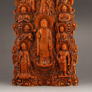 Vintage Chinese Boxwood Wood Statue - Siddhartha Buddha & Twelve Buddha 6