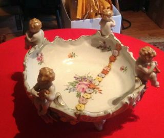 Large Antique Ceramic Bowl Von Schierholz Cupids Wabi Sabi Make - Do