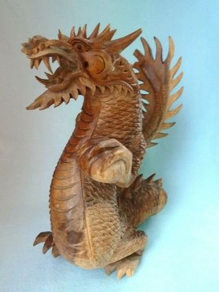 Vintage Asian Handmade Carved Wood Dragon