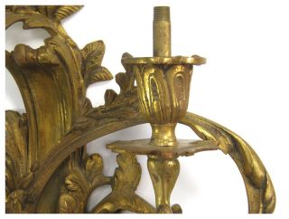 Antique 19th century French Rococo gilt bronze ormolu two sconce wall light 4