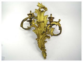 Antique 19th century French Rococo gilt bronze ormolu two sconce wall light 9