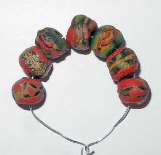 7 EGYPTIAN - ROMAN ERA MOSAIC GLASS BEADS - 100 BC to 400 AD - intricate pattern 4