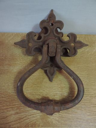 Antique Old Cast Iron Gothic Door Knocker / Keyhole Cover / Brass Handle 2