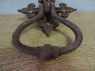 Antique Old Cast Iron Gothic Door Knocker / Keyhole Cover / Brass Handle 3