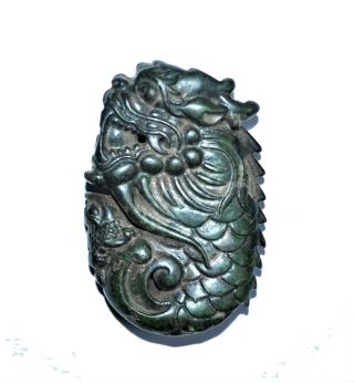 Antique Chinese Spinach Jade Carved Dragon (a Pearl In Mouth) And A Toad,  龙，珠，蟾