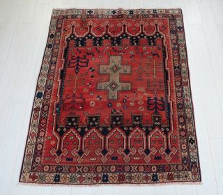 5.  74x4.  4ft.  Antique Hand - Knotted Persian Tribal Area Rug,  Red Vintage Boho Rug
