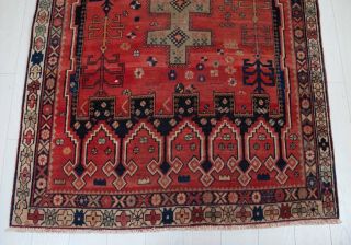 5.  74x4.  4ft.  Antique Hand - Knotted Persian Tribal Area Rug,  Red Vintage Boho Rug 2