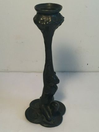 Art Nouveau Long Haired Lady Female Tapered Candle Holder Figurine Statue Metal