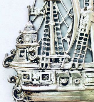 Large Ornate Solid Sterling Silver Dutch Figural Fork Mast Tall Ship Detailed 4