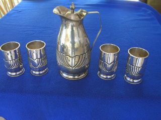 1088 G Silver 900 Repousse Oriental/eastern Wine/water Pitcher Four Glasses