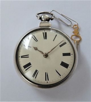 1831 Silver Pair Cased Verge Fusee Pocket Watch In Order