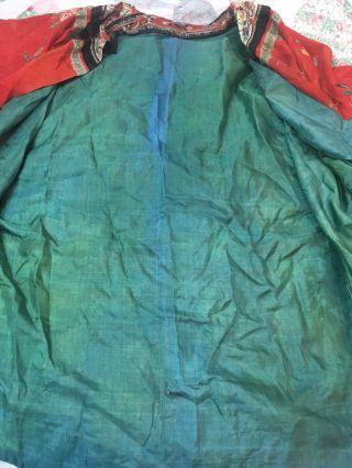 1900 ' s Chinese Red Silk Embroidery Lady ' s Robe Jacket 11