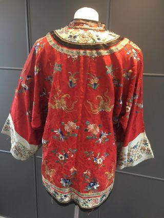 1900 ' s Chinese Red Silk Embroidery Lady ' s Robe Jacket 6