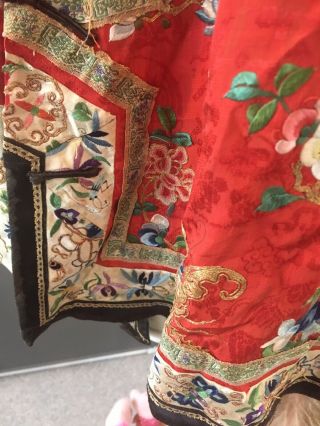 1900 ' s Chinese Red Silk Embroidery Lady ' s Robe Jacket 8