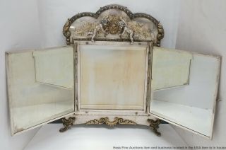 1890s 3D Cherub Putti Art Nouveau Boudoir Vanity Mirror Heavy Silverplate 2