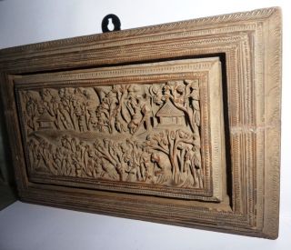 Vintage Wooden Miniature Hand Carving Wall Hanging Panel With Fine Subject India