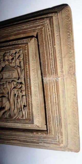 Vintage Wooden Miniature Hand Carving Wall Hanging Panel with Fine Subject India 6