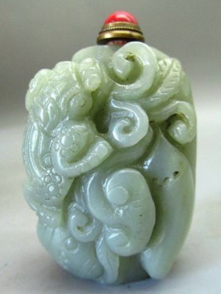Old Chinese Hetian Carved Jade Lucky Three Legged Toad 2 3/4 " Snuff Bottle 159 G