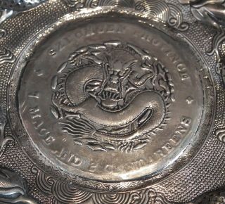 Antique Chinese Silver Coin Dish Set With Silver Trade Dollar