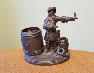 19c Austrian Bronze Cigar & Match Holder Blackbeard Pirate W/ Barrel & Anchor