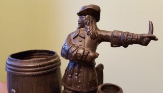 19C Austrian Bronze Cigar & Match Holder Blackbeard Pirate w/ Barrel & Anchor 3