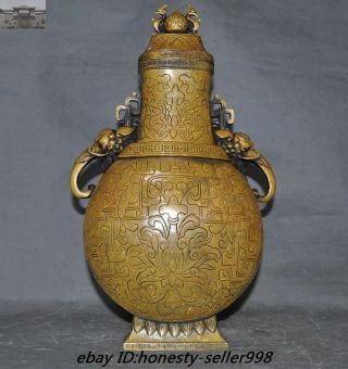 Marked Old Chinese Dynasty Vintage Heavy Bronze Elephant zun jar Vase pot Bottle 10