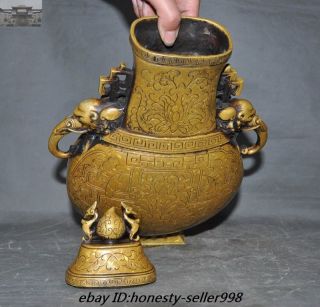 Marked Old Chinese Dynasty Vintage Heavy Bronze Elephant zun jar Vase pot Bottle 11