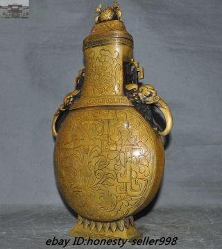 Marked Old Chinese Dynasty Vintage Heavy Bronze Elephant zun jar Vase pot Bottle 5