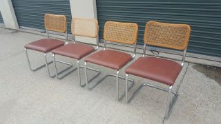 4 Vintage Mid Century Chrome Cesca Style Woven Cane Cantilever Kitchen Chairs
