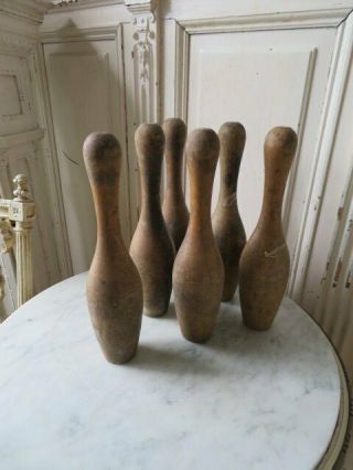 6 Old Vintage WOOD Arcade GAME BOWLING PINS for Home Decor GREAT LOOK 3