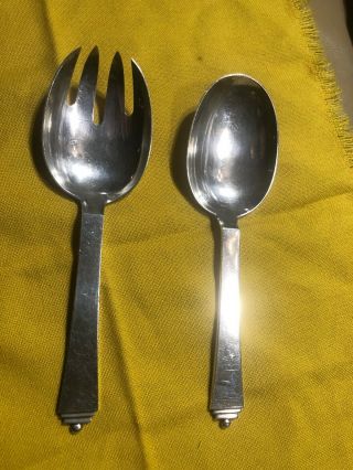 Vintage Georg Jensen Denmark Sterling Pyaramid Medium Serving Fork And Spoon