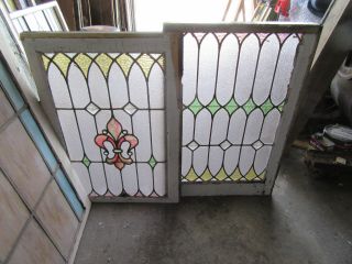 ANTIQUE STAINED GLASS WINDOWS TOP AND BOTTOM SET ARCHITECTURAL SALVAGE 5