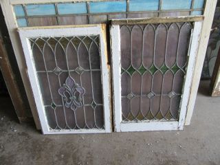 ANTIQUE STAINED GLASS WINDOWS TOP AND BOTTOM SET ARCHITECTURAL SALVAGE 7