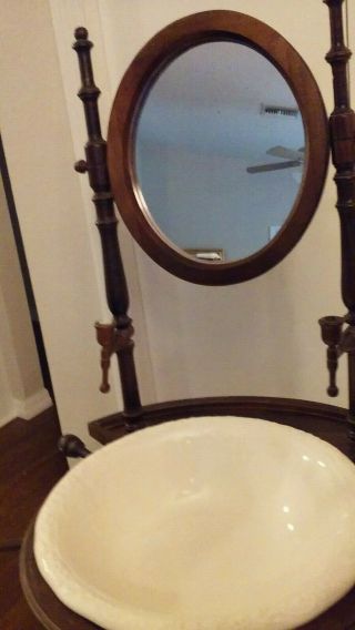 Antique Wooden Wash Stand Vintage Mirrored Basin Set w/ Pitcher & Bowl 53 