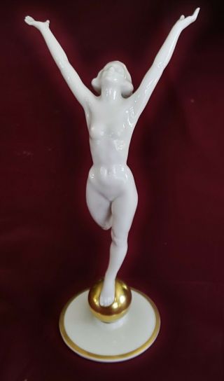 Vintage Art Deco Nude Sunchild Statue Nude On Gold Ball Hutschenreuther Aurora