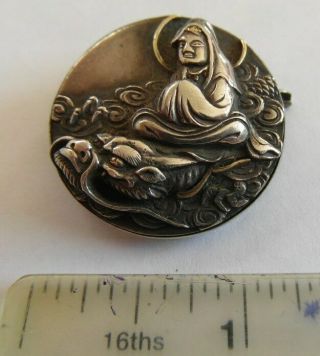 Rare Antique Japanese Silver Obidome Adapted Brooch Edo/meiji Dragon Signed