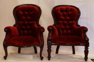 Victorian Style/ His And Hers Antique Carved Parlor Chair Set