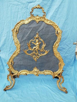 Antique French,  Style Louis Xv,  Rococo,  Gorgeous Bronze Fireplace Screen,  Putto,  19t