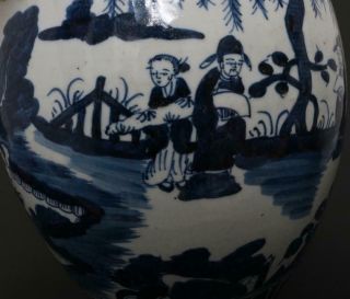 Large Antique Chinese Porcelain Blue and White Pot With Figures 5