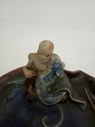 Vintage Japanese Sumida Gawa Dish With Beggar Man In Relief 6