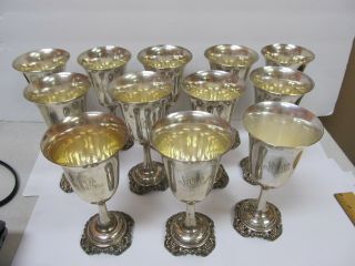 Wallace Grande Baroque Set 12 Sterling Silver 4850 - 9 Goblets 7” V Good Cond