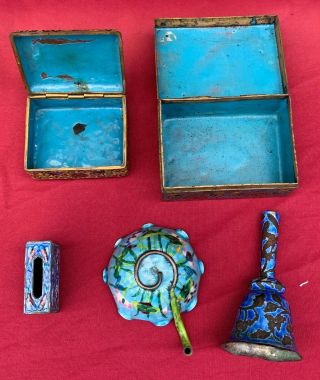 Antique Vintage Chinese Cloisonne & Enamel Boxes,  Water Coupe / Bowl,  Bell,  Etc. 2