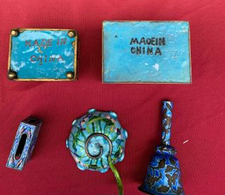 Antique Vintage Chinese Cloisonne & Enamel Boxes,  Water Coupe / Bowl,  Bell,  Etc. 8